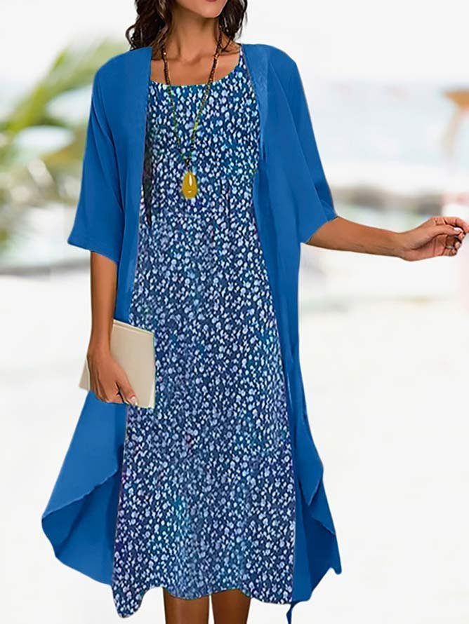 Vacation Loose Crew Neck Floral Two-Piece Set