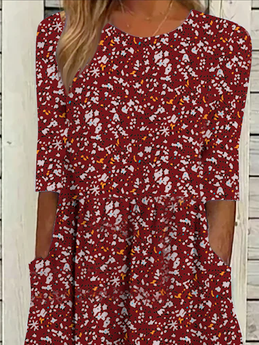Vacation Loose Floral Crew Neck Dress