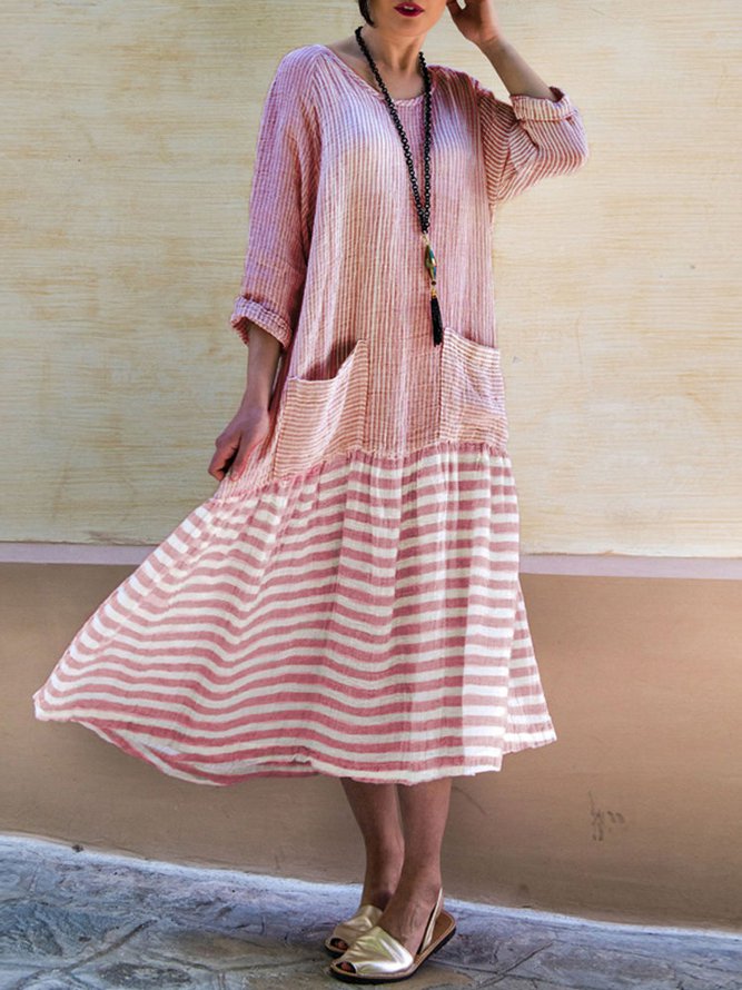 Crew Neck Women Fall Dress Daily Casual Cotton Dress