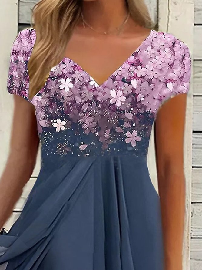 Elegant V Neck Floral Garden Party Dress