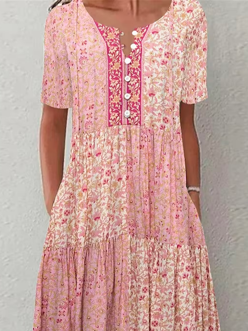 Ditsy Floral V Neck Loose Vacation Dress