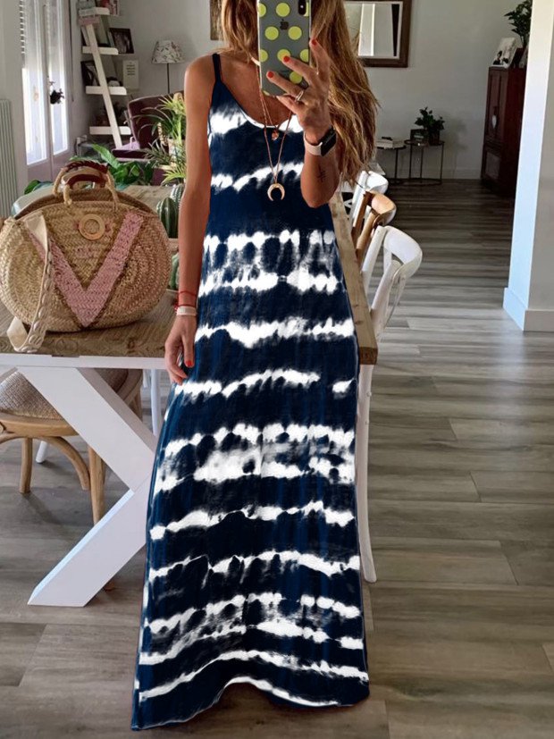 Dip-Dyed Crew Neck Tie Dye Sleeveless Knitting Dress