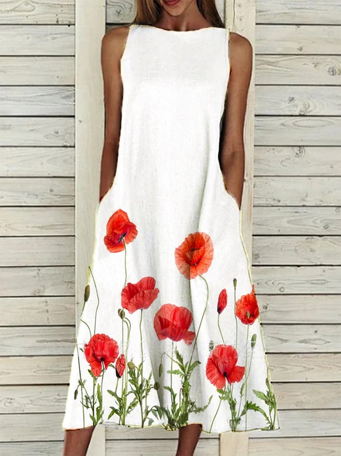Floral-Print Casual A-Line Floral Weaving Dress
