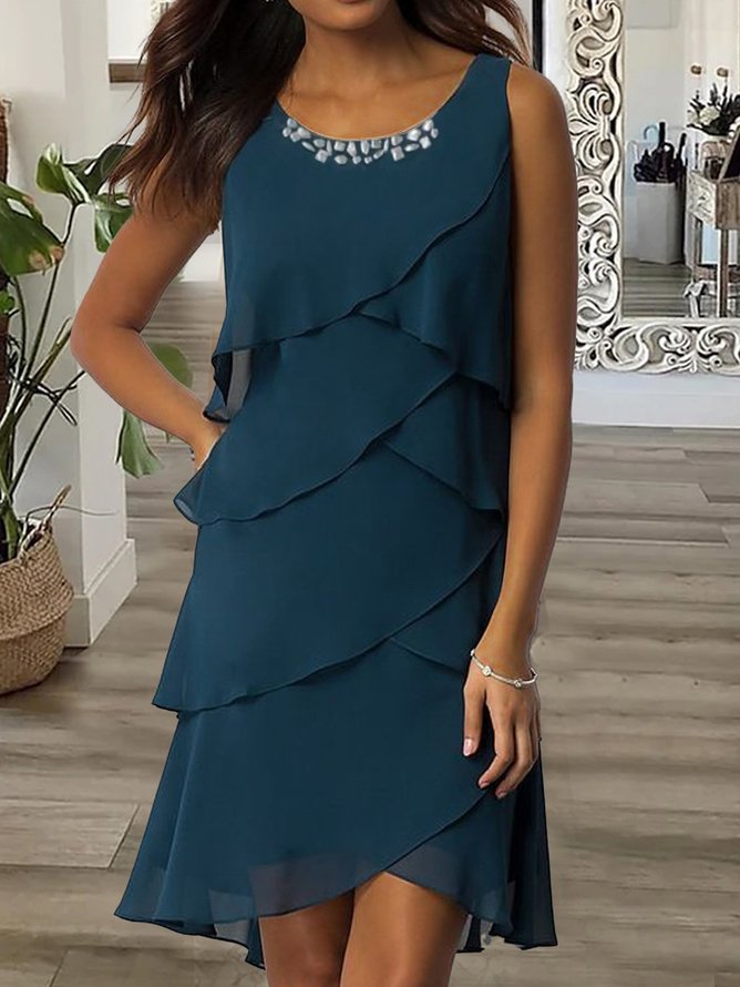 Casual Crew Neck Plain Dress