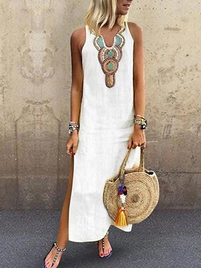 V Neck Floral Tribal Casual Mexican Dress