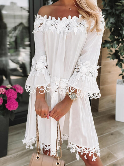 Boat Neck Plain Regular Fit Vacation Dress