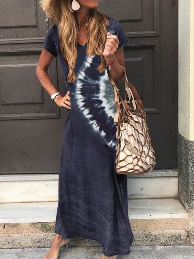 Ombre/tie-Dye Short Sleeve Knitting Dress