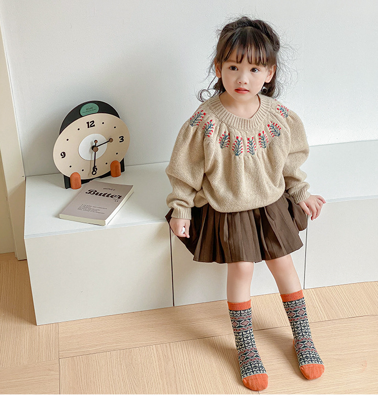 Three pairs of combed cotton breathable vintage children's socks