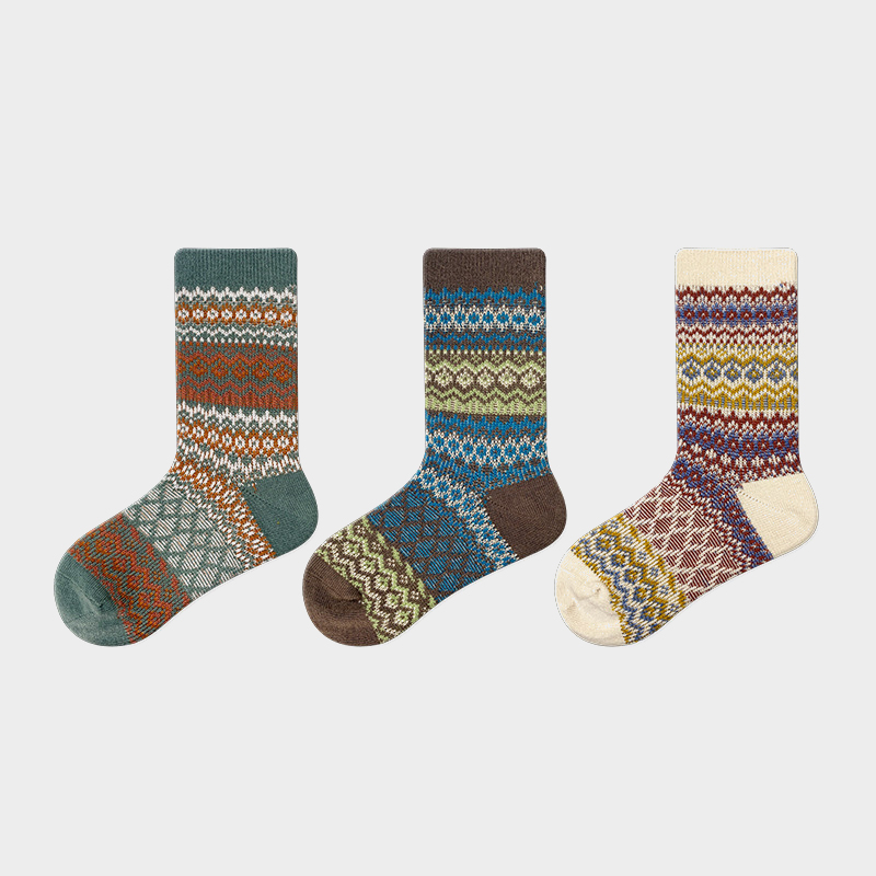 Three pairs of combed cotton breathable vintage children's socks