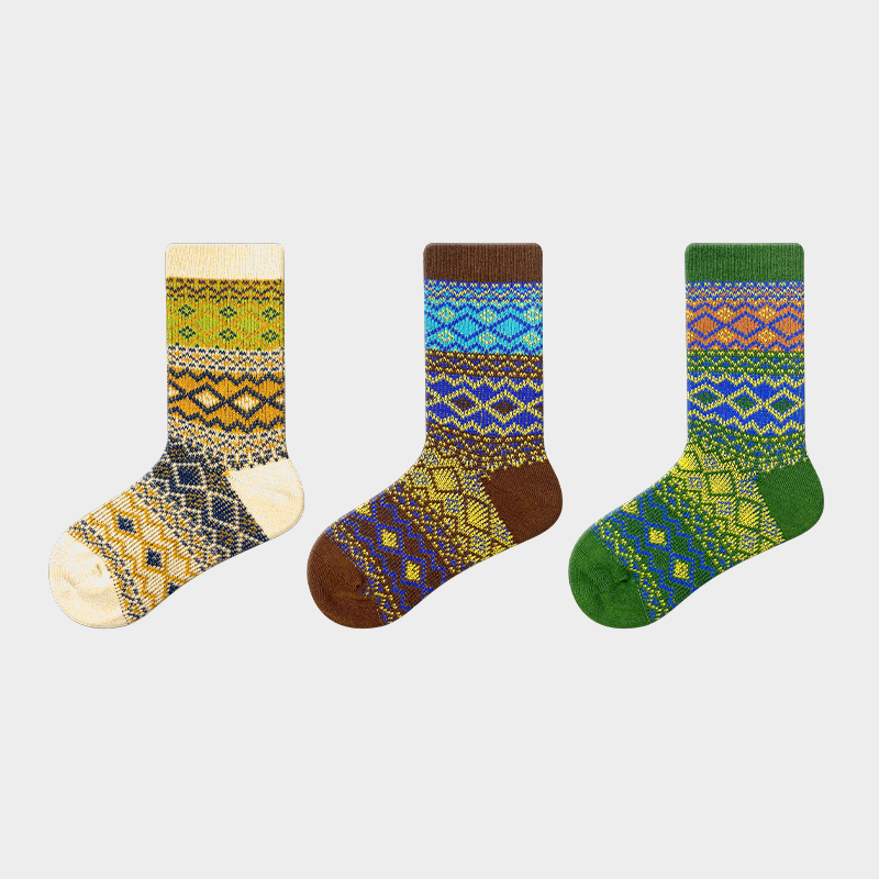 Three pairs of combed cotton breathable vintage children's socks