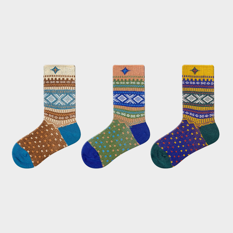 Three pairs of combed cotton breathable vintage children's socks