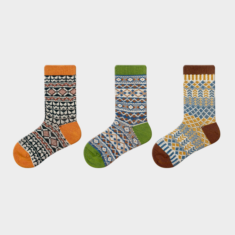 Three pairs of combed cotton breathable vintage children's socks
