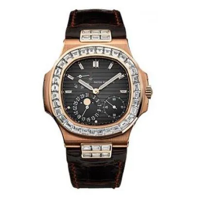 Patek Philippe Nautilus Rose Gold Diamond Bezel & Moon Phase Brown Dial 5724R 001