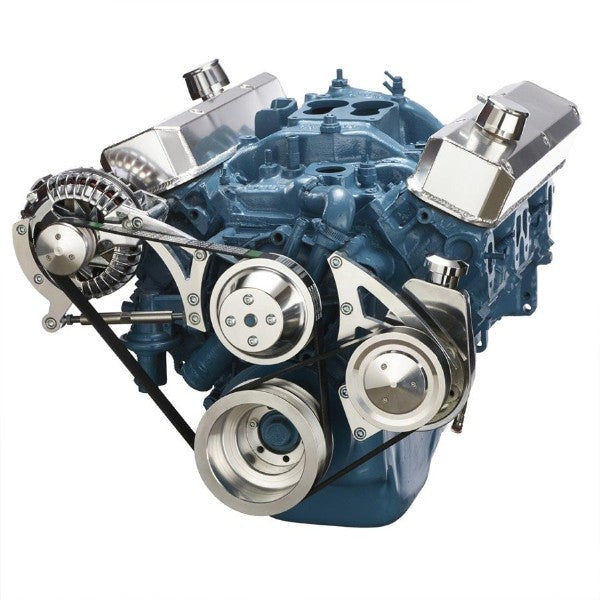 Chrysler SB Compatible Front Accessory Drive - Dual-Belt Quick Serpentine with Alternator | Power Steering | Water Pump | Brackets and Bolts