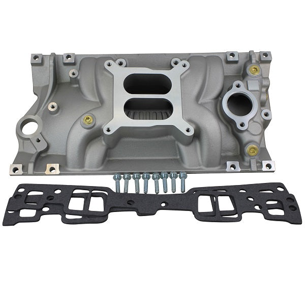 Dual Plane Aluminum Vortec Intake Manifold Kit - Square Bore - GM SB Compatible - Natural