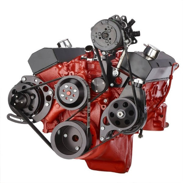 GM SB Compatible Front Accessory Drive - Dual-Belt Quick Serpentine with Alternator | AC | Power Steering | Water Pump | Brackets and Bolts