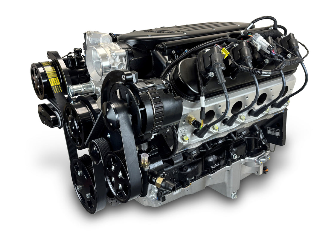 GM LS Compatible 376 c.i. Pro Series Engine - 510 Horsepower - Deluxe Dressed - Black Pulley Kit - BluePrint Engines Calibrated ECU