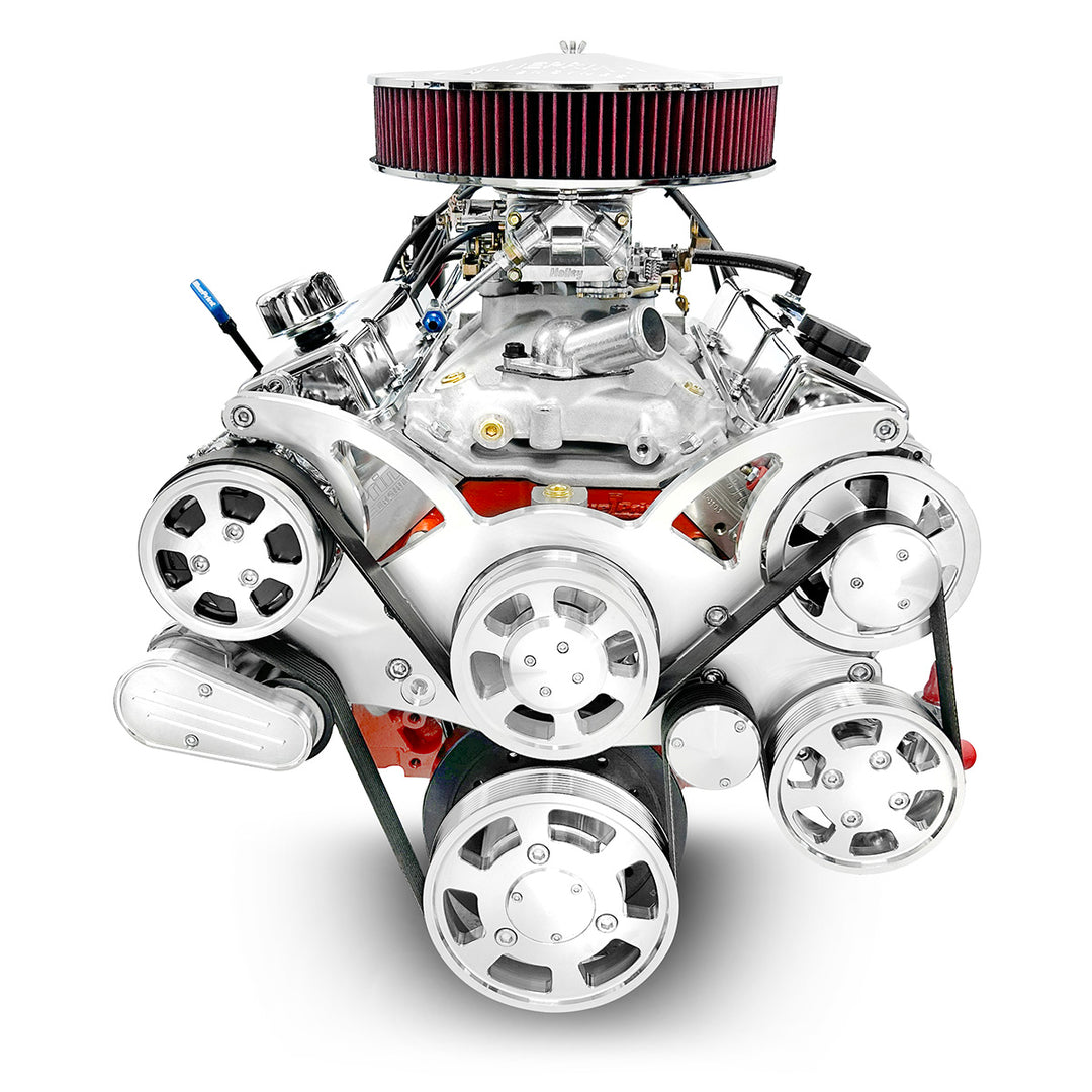 GM Small Block Compatible 454 c.i. Engine and TKX Manual Transmission - 563 Horsepower - Standard Edition Builder Series - Polished Pulley Kit - Carbureted