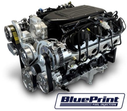 GM LS Compatible 376 c.i. Pro Series Engine - 510 Horsepower - Deluxe Dressed - Polished Pulley Kit - BluePrint Engines Calibrated ECU