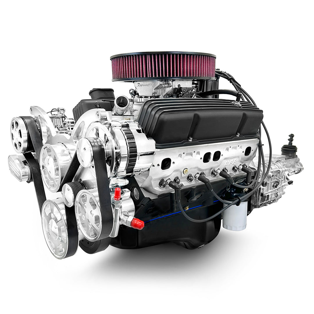GM Small Block Compatible 400 c.i. Engine and TKX Manual Transmission - 500 Horsepower - Standard Edition Builder Series - Polished Pulley Kit - Carbureted
