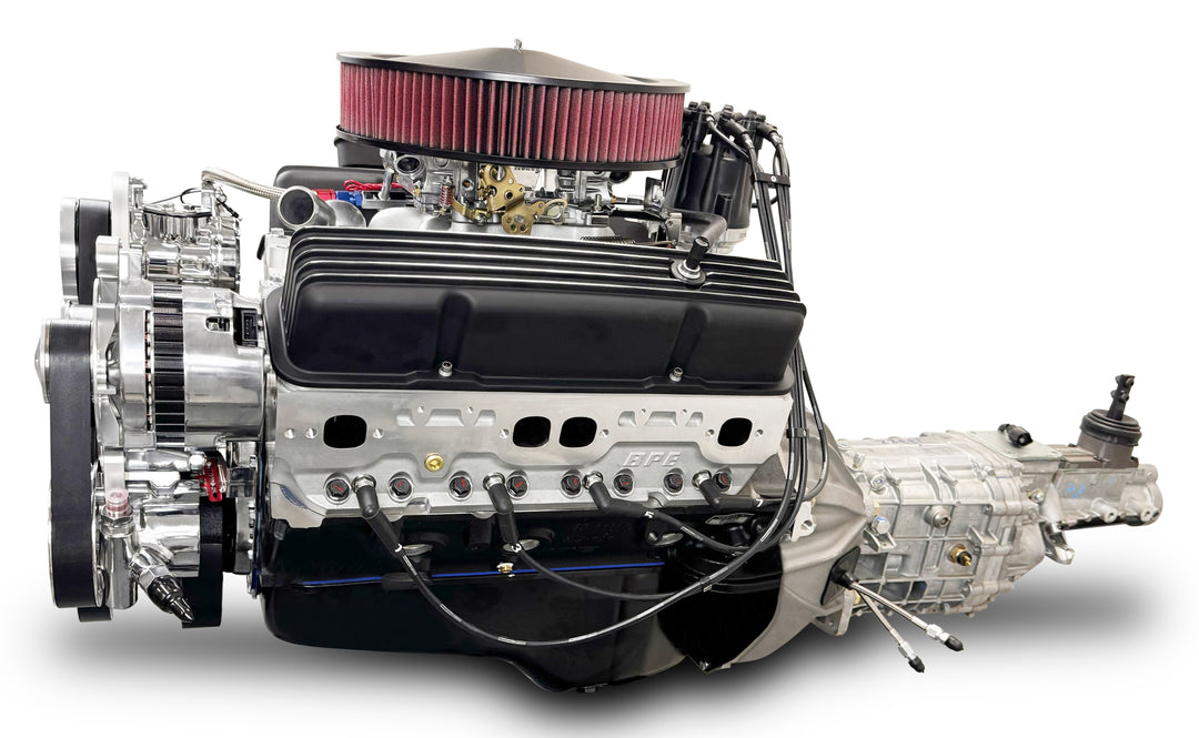 GM Small Block Compatible 383 c.i. Engine and TKX Manual Transmission - 436 Horsepower - Standard Edition Builder Series - Polished Pulley Kit - Carbureted