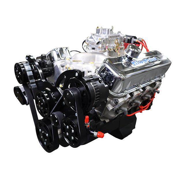 GM Big Block Compatible 496 c.i. Engine - 600 Horsepower - Deluxe Dressed - Black Pulley Kit - Carbureted