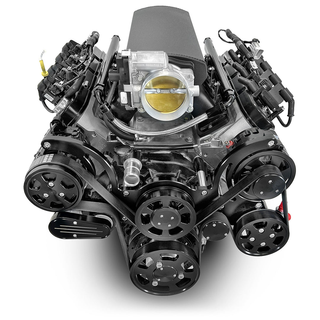GM LS Compatible 376 c.i. Pro Series Engine - 525 Horsepower - Deluxe Dressed - Black Pulley Kit - BluePrint Engines Calibrated ECU