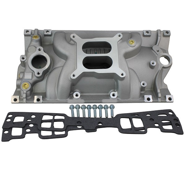 Dual Plane Aluminum Vortec Intake Manifold Kit - Square Bore - GM SB Compatible - Natural
