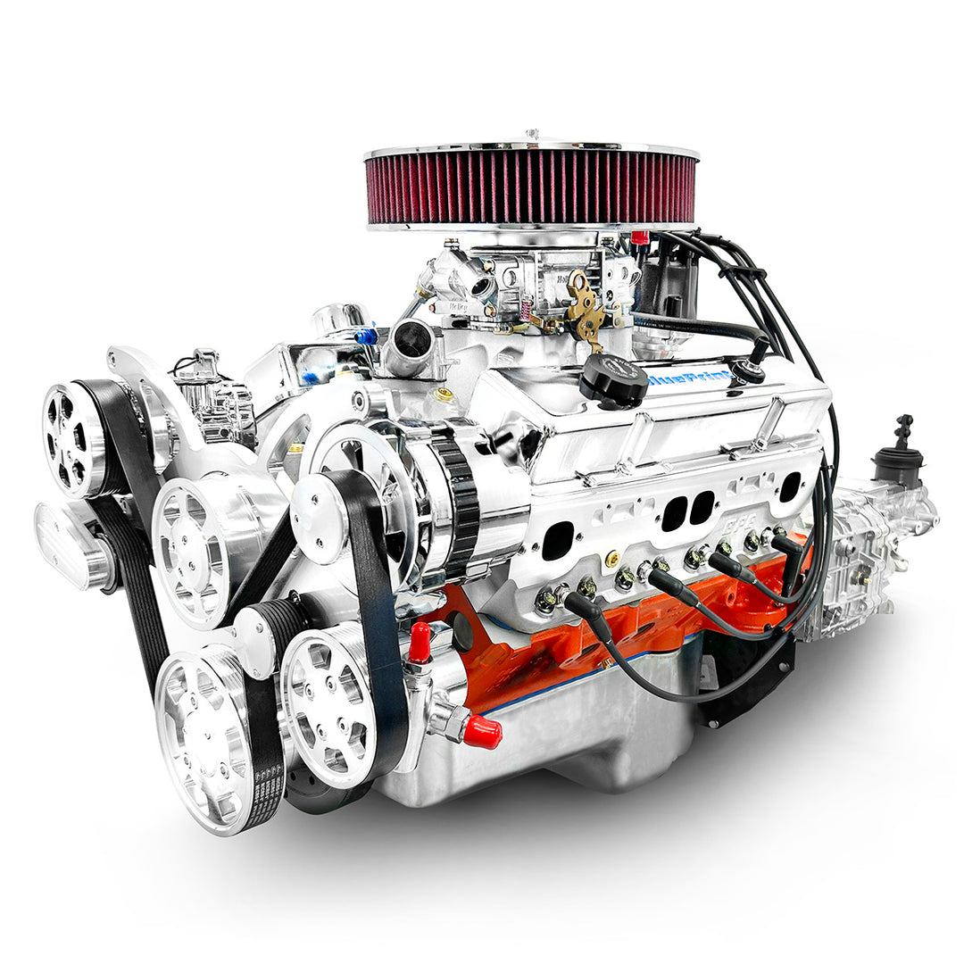 GM Small Block Compatible 454 c.i. Engine and TKX Manual Transmission - 563 Horsepower - Standard Edition Builder Series - Polished Pulley Kit - Carbureted