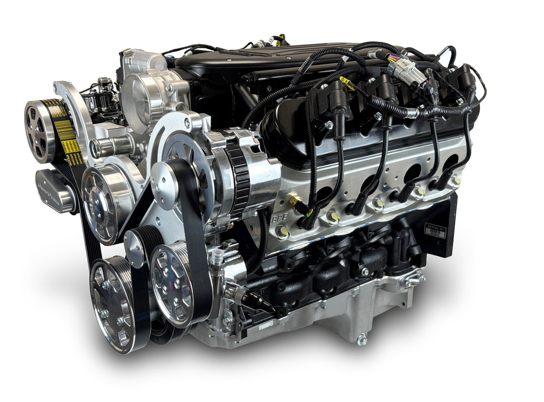 GM LS Compatible 376 c.i. Pro Series Engine - 510 Horsepower - Deluxe Dressed - Polished Pulley Kit - BluePrint Engines Calibrated ECU