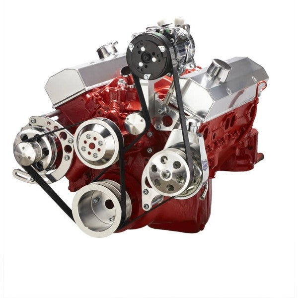 GM SB Compatible Front Accessory Drive - Dual-Belt Quick Serpentine with Alternator | AC | Power Steering | Water Pump | Brackets and Bolts