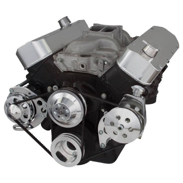 GM BB Tall Deck Compatible Front Accessory Drive - V-Belt with Alternator | Power Steering | Water Pump | Brackets and Bolts