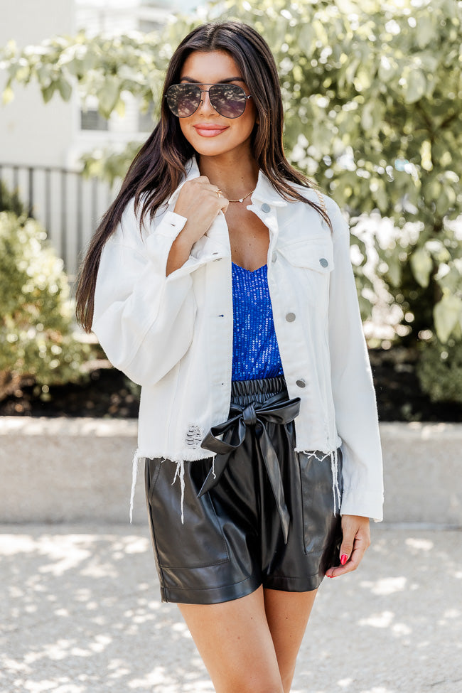 Good Spirits Light White Raw Hem Cropped Denim Jacket