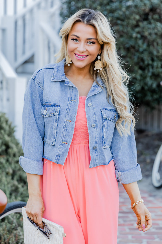 Good Spirits Light Blue Raw Hem Cropped Denim Jacket