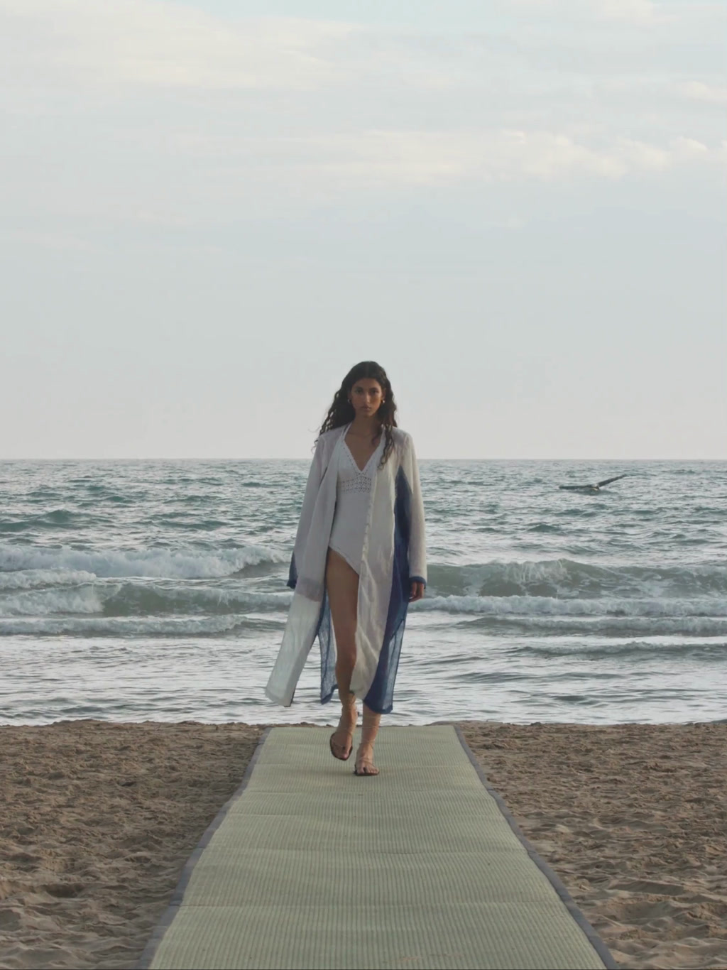 Maxi blusón mezcla lino gofrado combinado - BLANCO