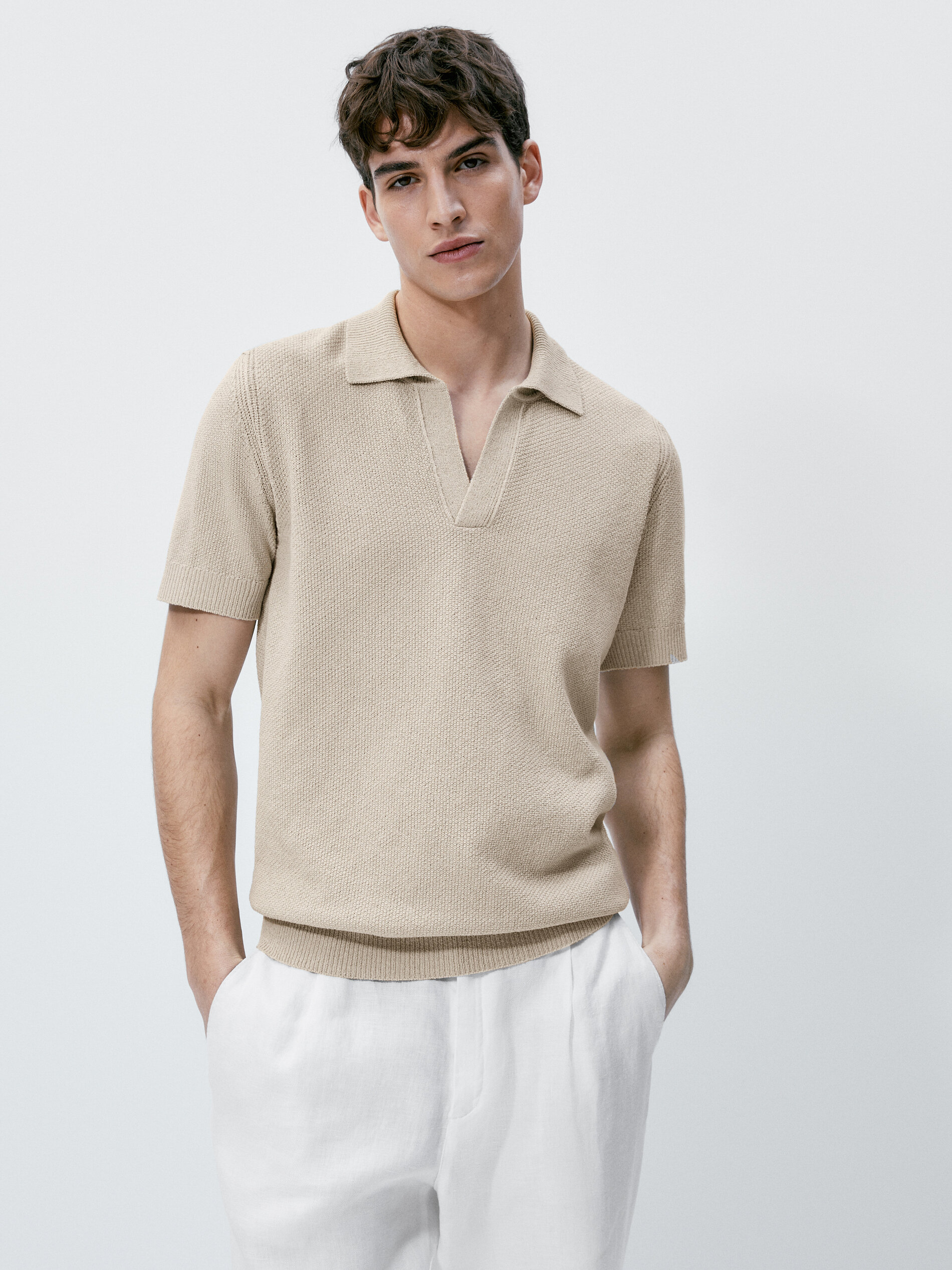 Jersey polo estructura manga corta - Beige