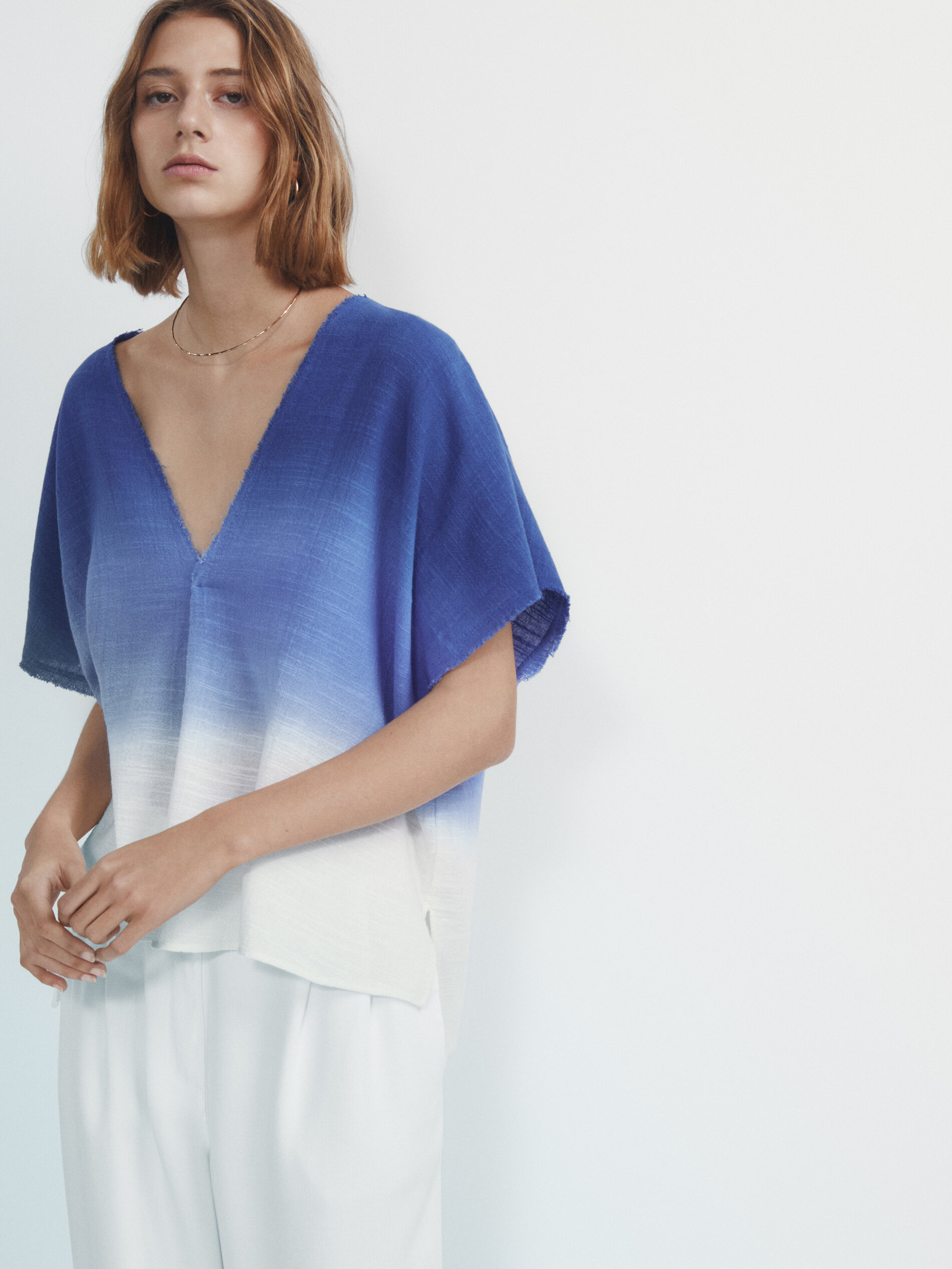 Camisa rústica degradado manga corta - CELESTE