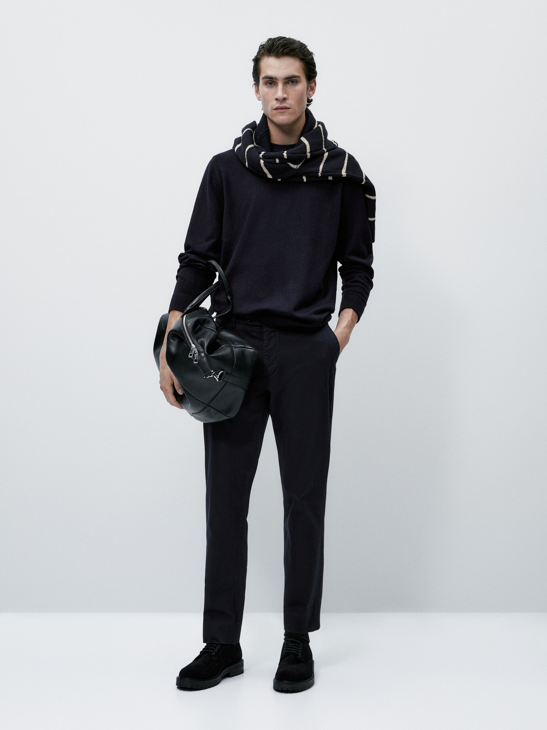 Jersey cuello redondo con lana y algodón - AZUL MARINO