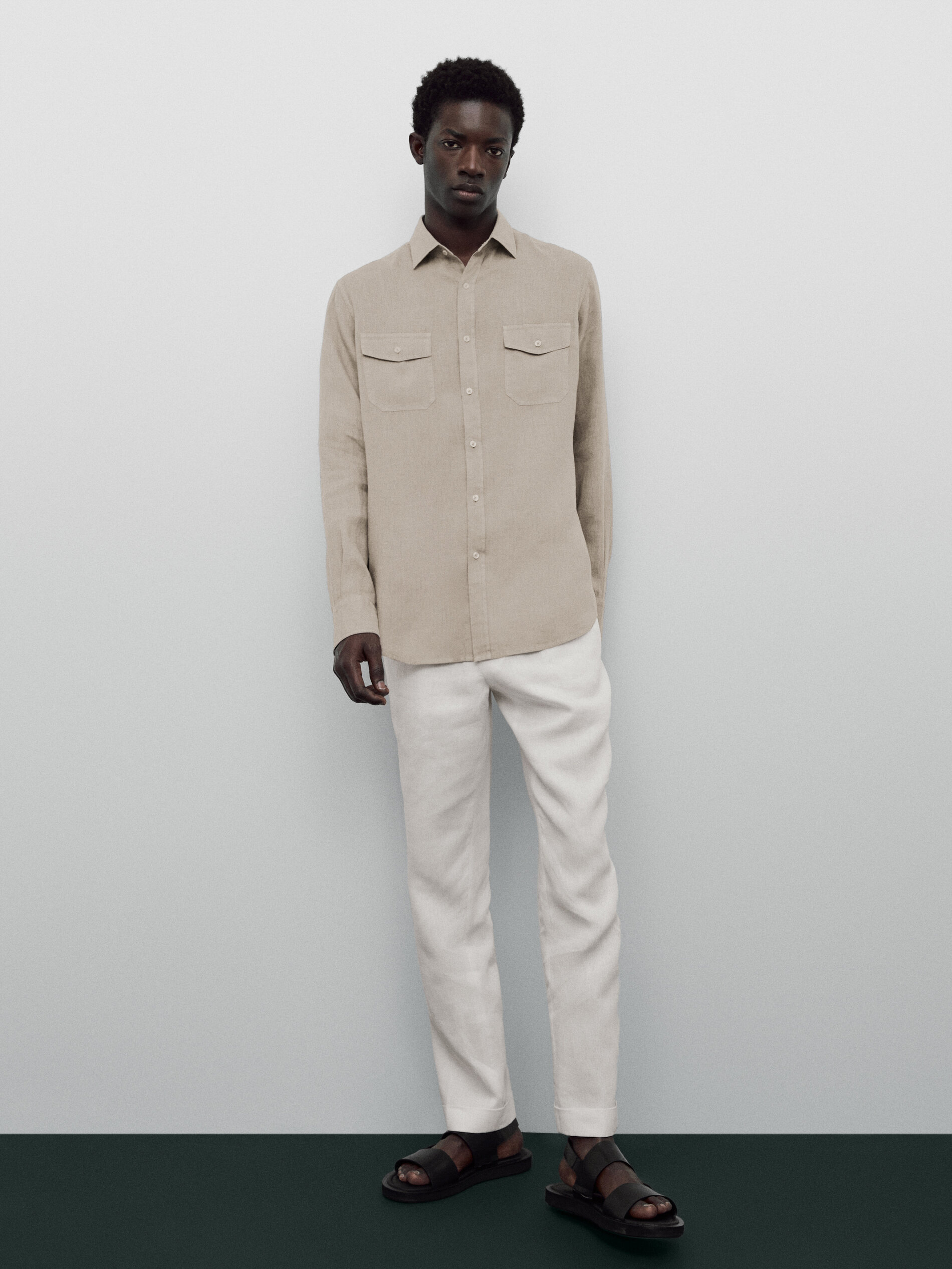 Camisa lino bolsillos regular fit Limited edition - BEIGE