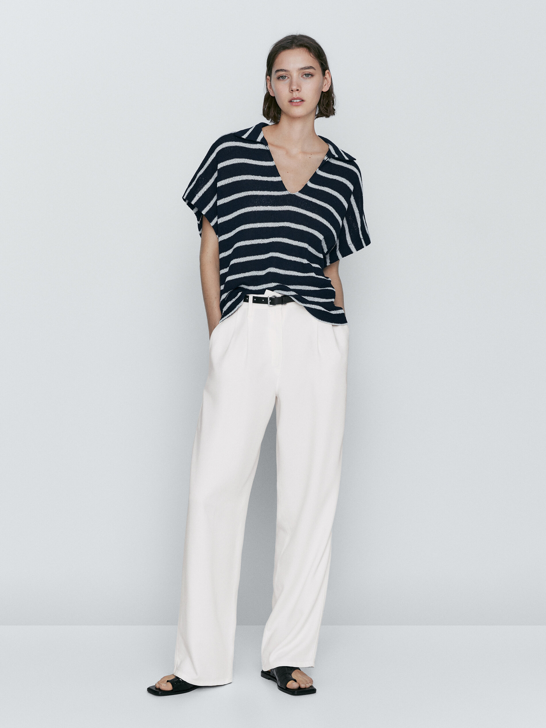 Polo rayas mezcla algodón estructura - AZUL MARINO