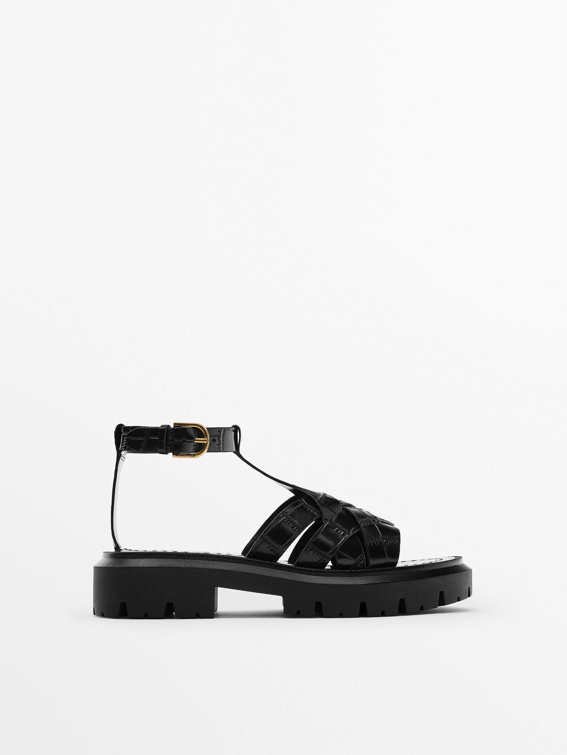 Sandalia piel super track - NEGRO