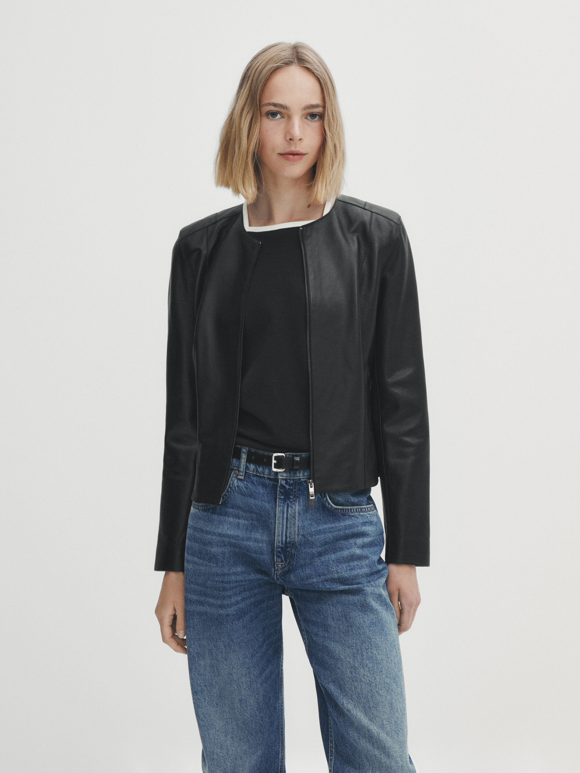 Cazadora piel napa negra - NEGRO