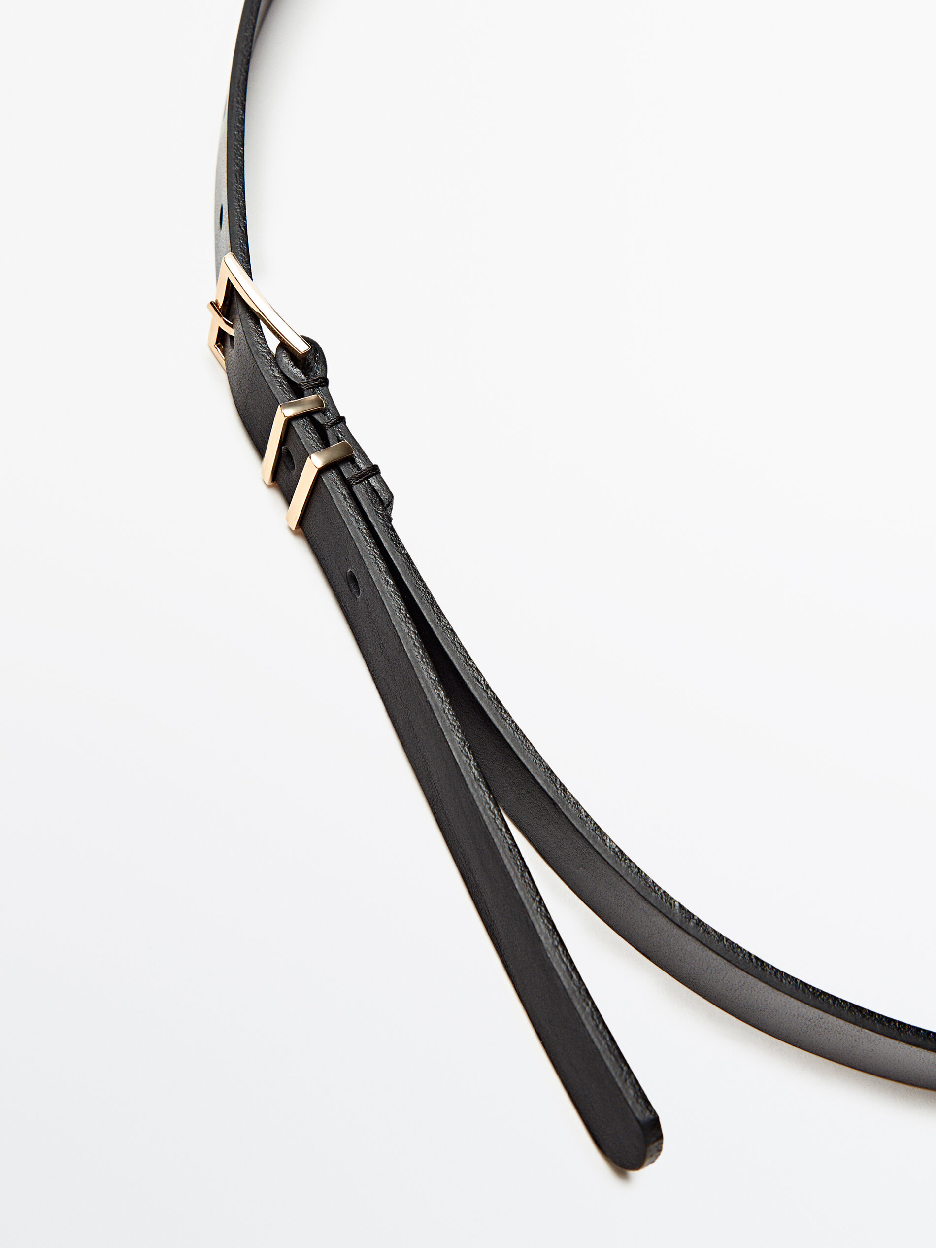 Cinturón piel hebilla cuadrada doble pasador - NEGRO