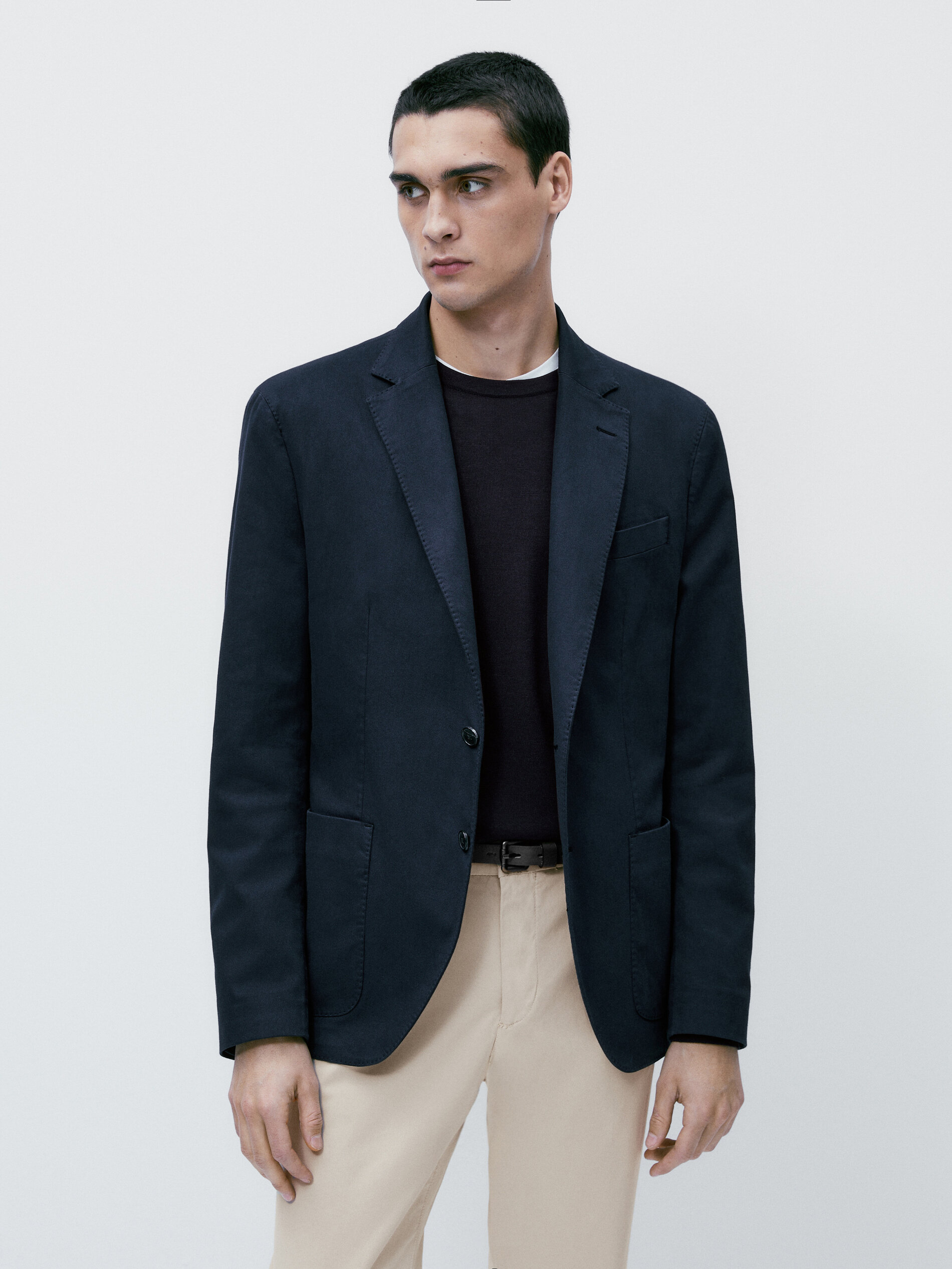 Americana tintada con lino y algodón - AZUL MARINO