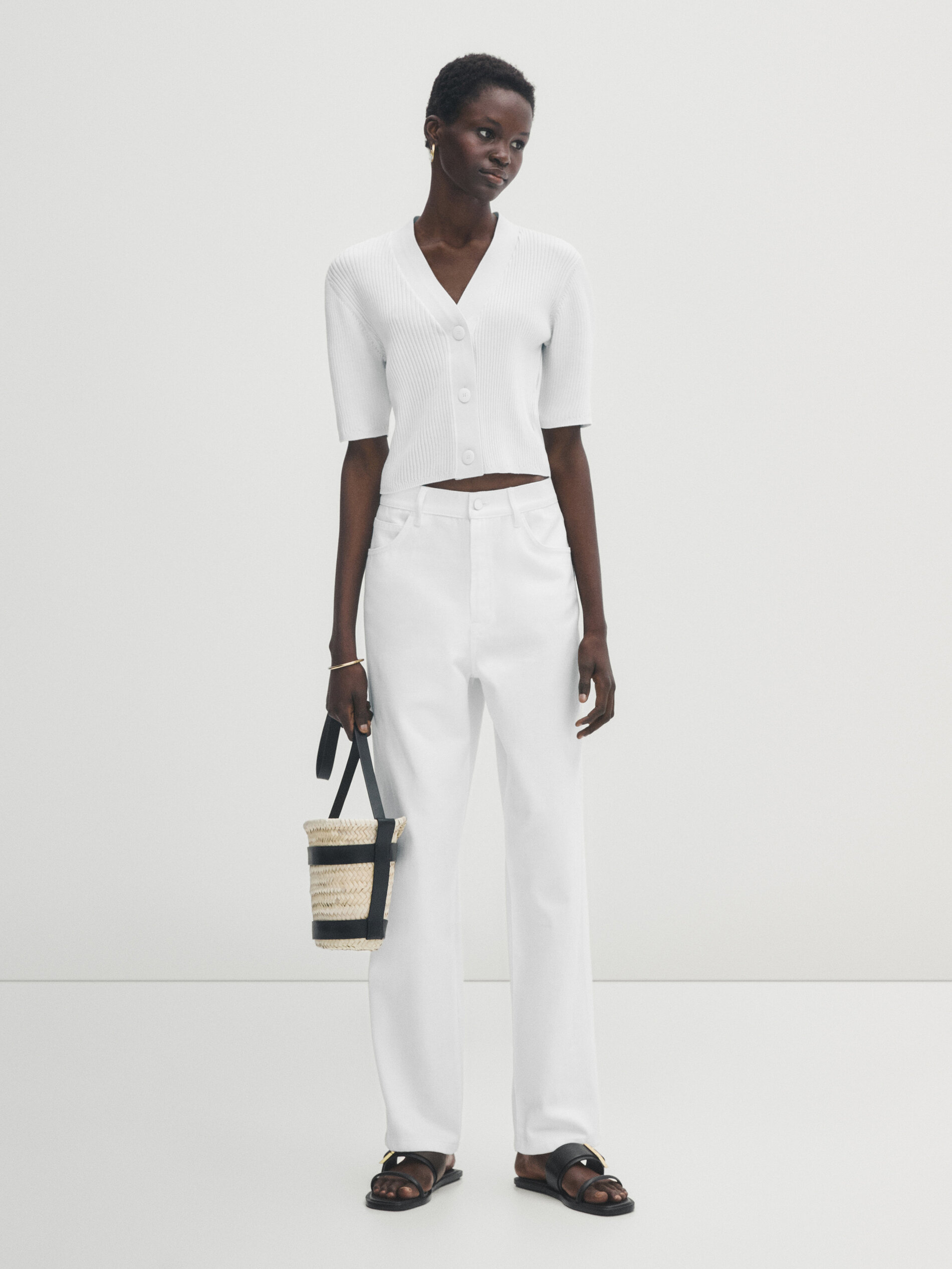 Cárdigan canalé mezcla algodón seda - CRUDO