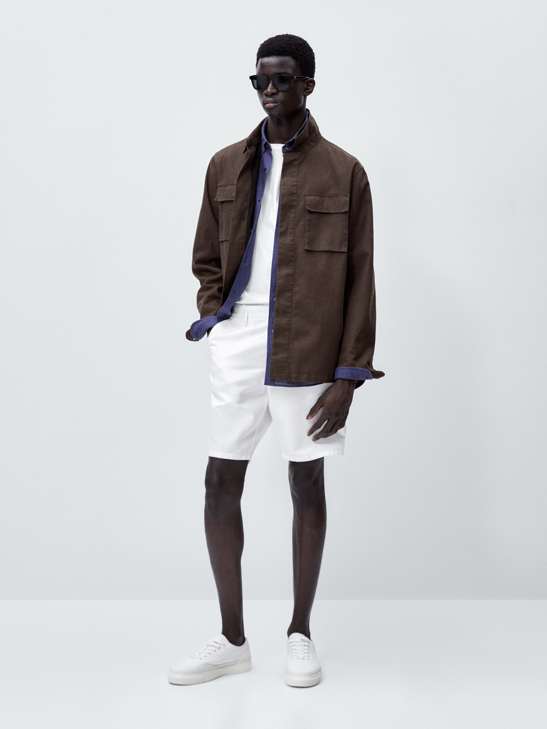 Bermuda con lino y algodón - BLANCO