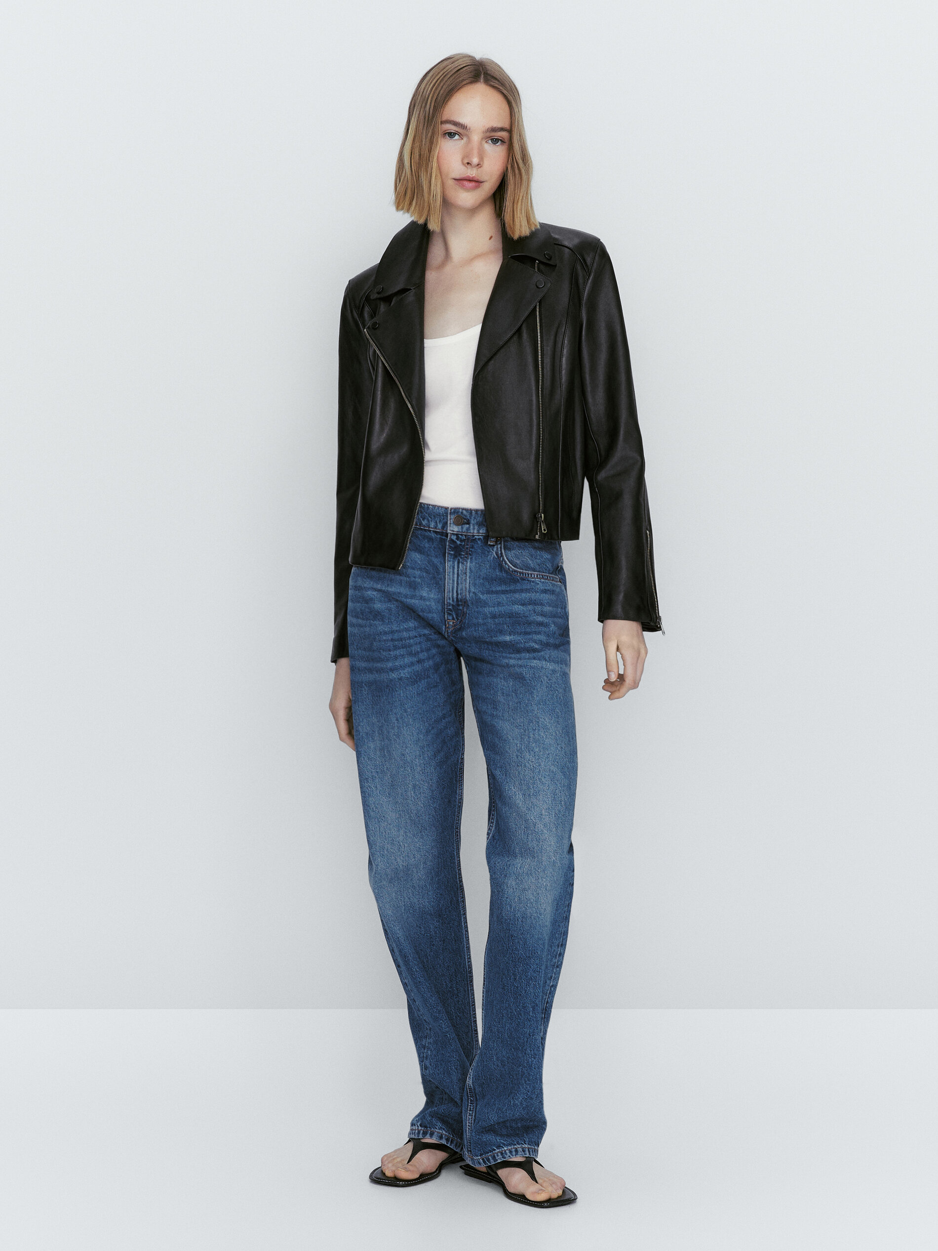 Chaqueta biker piel napa - NEGRO