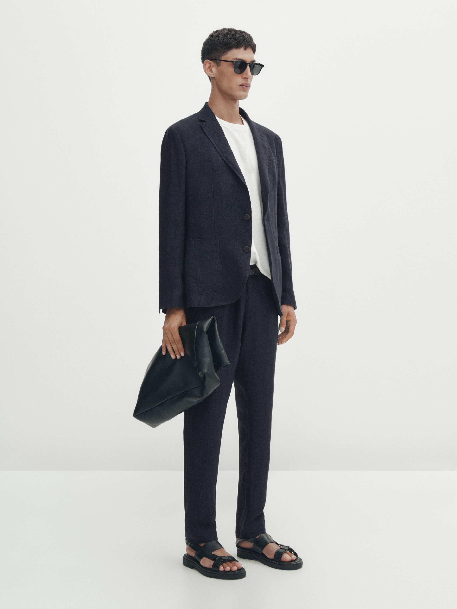 Pantalón traje lino sarga azul marino - AZUL MARINO