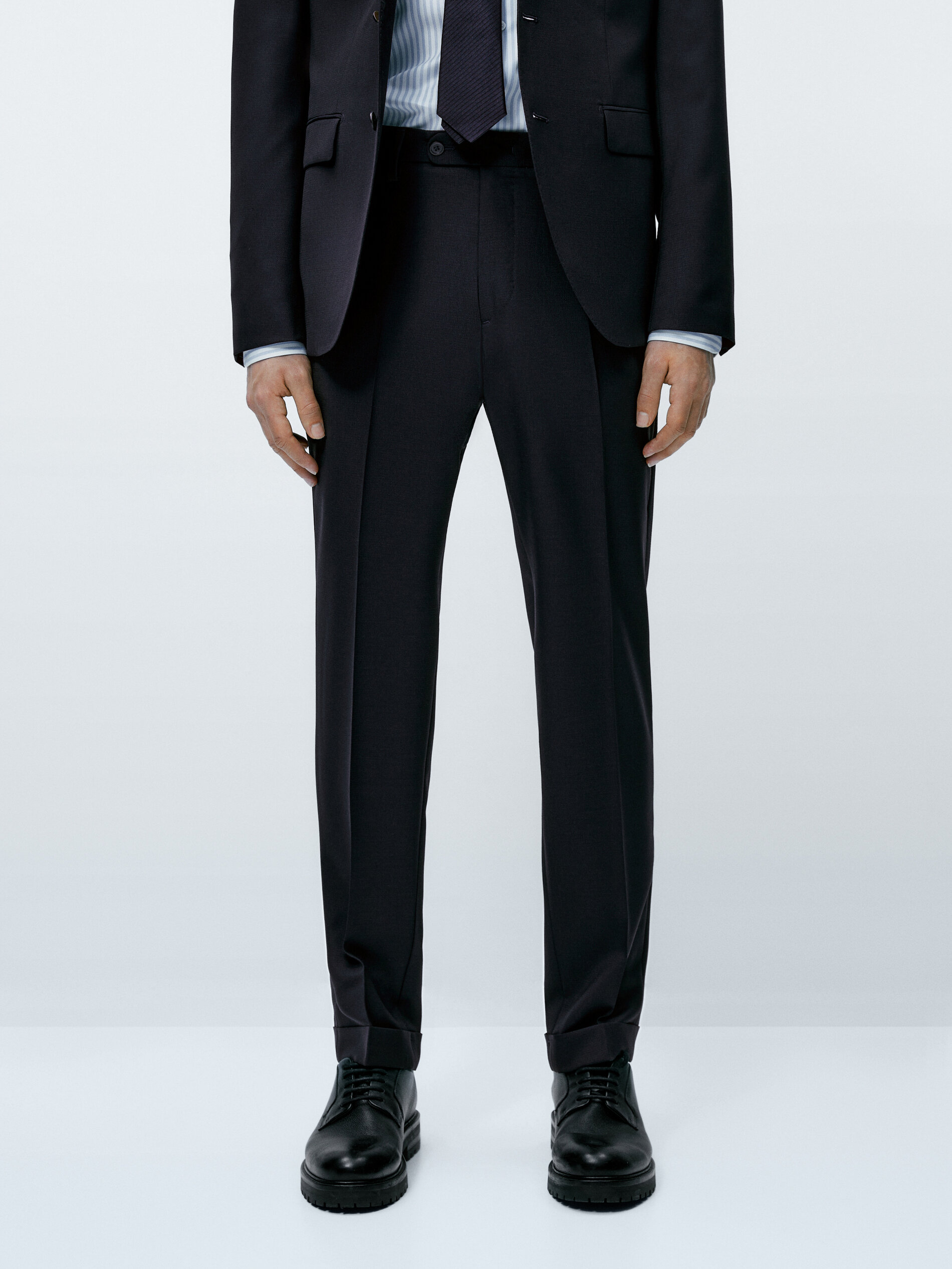 Pantalón traje cuadrillé azul lana - AZUL MARINO