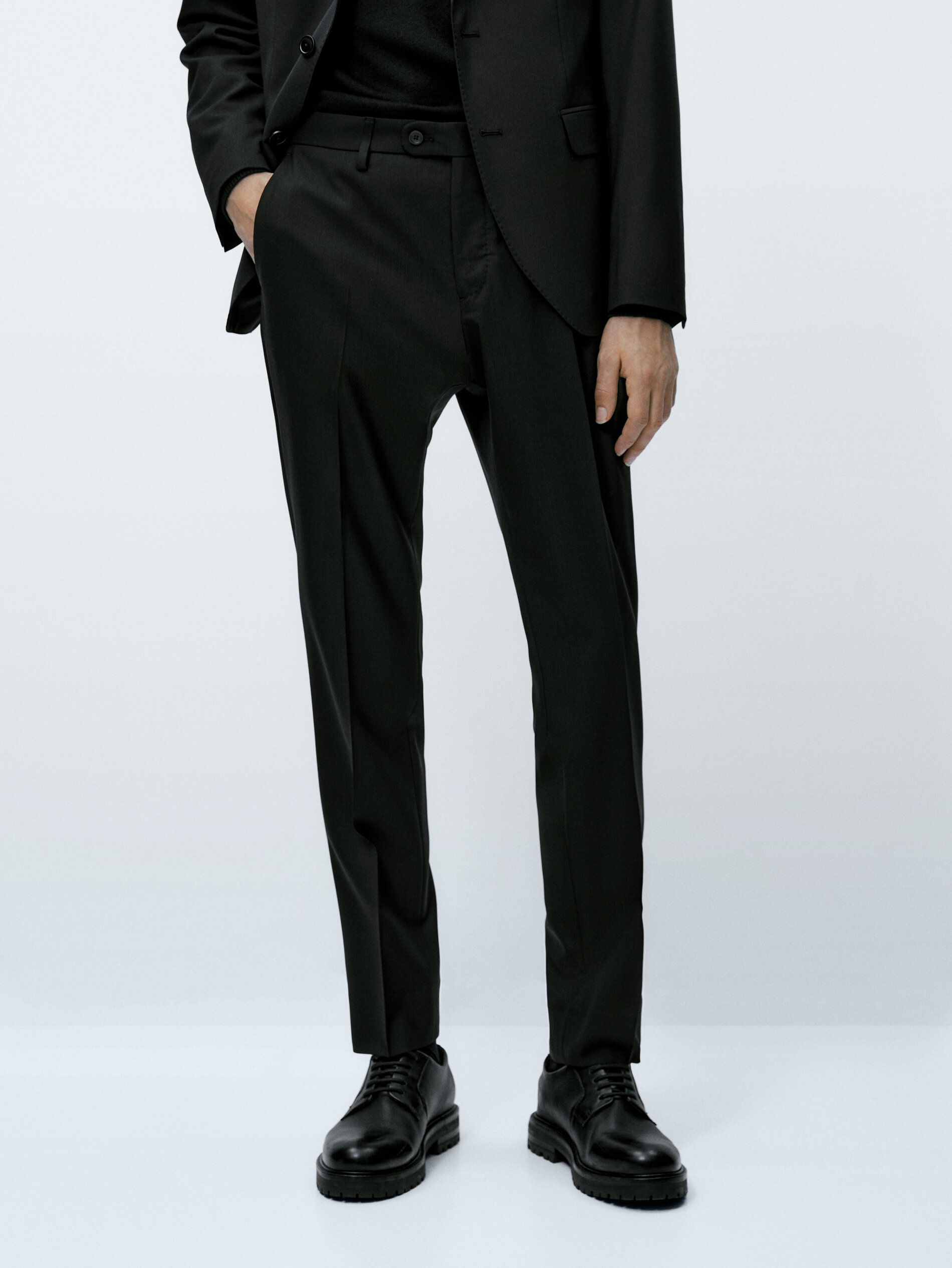 Pantalón traje lana bi-stretch - NEGRO